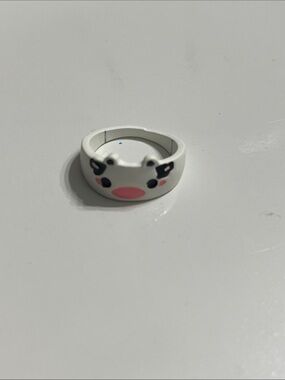 Cute White Cow Face Kids Ring with Pink Accent